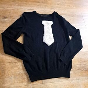 Little Cocoon Black Round Neck Sweater White Fleece Necktie Design Kid's Size 6